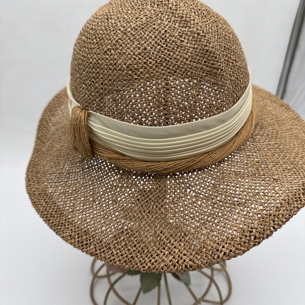 Betmar Vintage Tan Woven Paper Blend Rolled Brim Sun Hat Women's